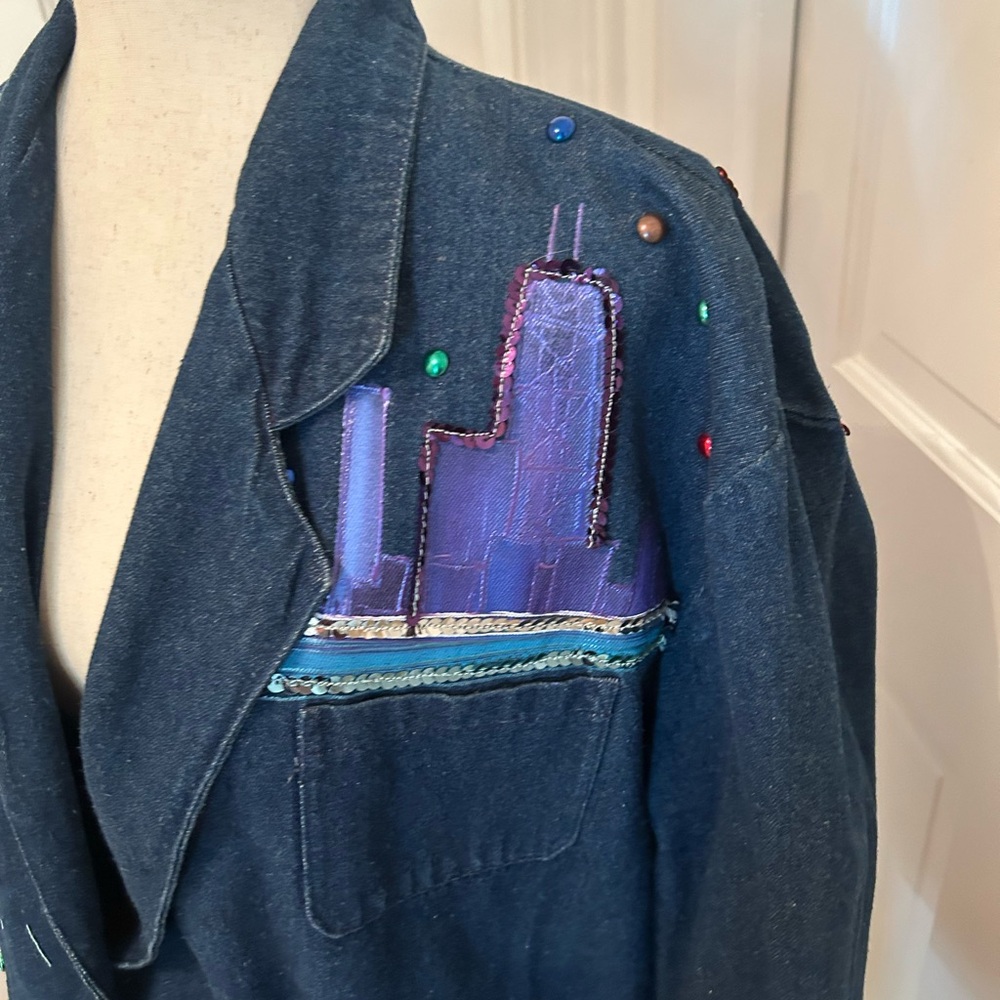 VTG‎ 80s/90s DECO Sport Hand-Painted Chicago Denim Blazer Sz 6/M Made in USA - Picture 5 of 17